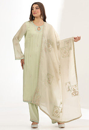 Embroidered Organza Pakistani Suit in Light Green
