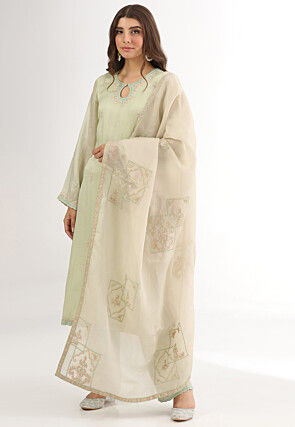 Embroidered Organza Pakistani Suit in Light Green