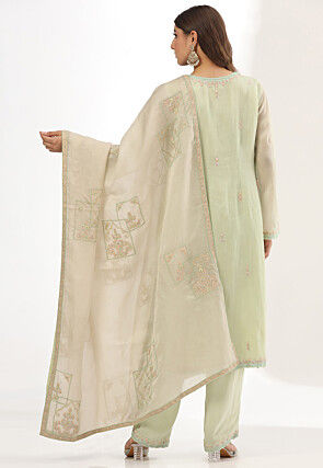 Embroidered Organza Pakistani Suit in Light Green