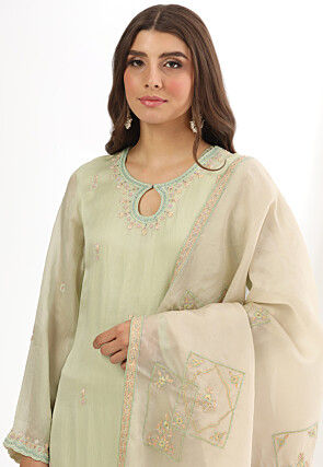Embroidered Organza Pakistani Suit in Light Green