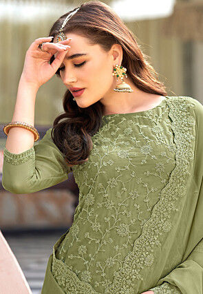 Embroidered Organza Pakistani Suit in Light Green