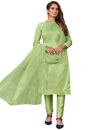 Embroidered Organza Pakistani Suit in Light Green
