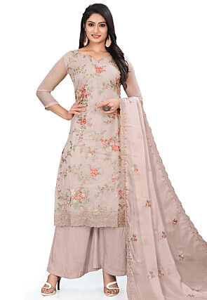Embroidered Organza Pakistani Suit in Light Grey