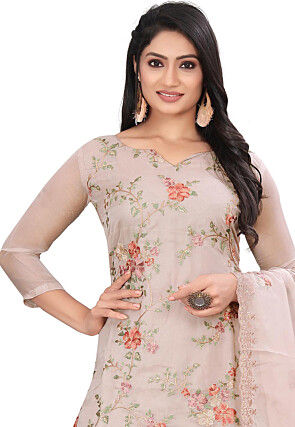 Embroidered Organza Pakistani Suit in Light Grey