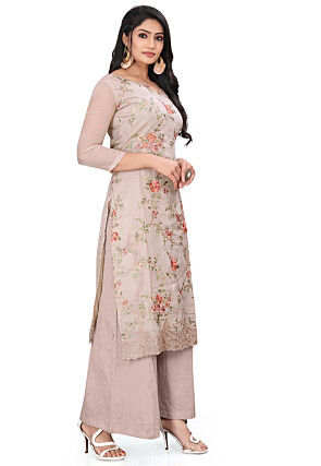 Embroidered Organza Pakistani Suit in Light Grey