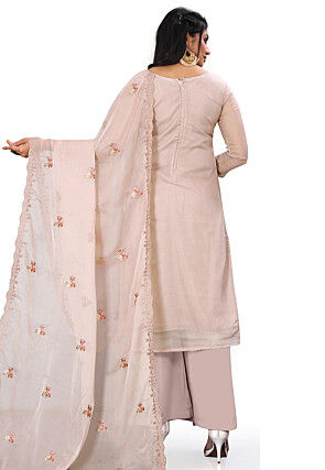 Embroidered Organza Pakistani Suit in Light Grey