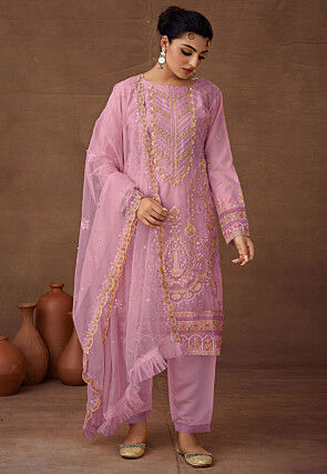 Embroidered Organza Pakistani Suit in Light Purple