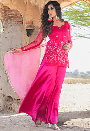 Embroidered Organza Pakistani Suit in Magenta