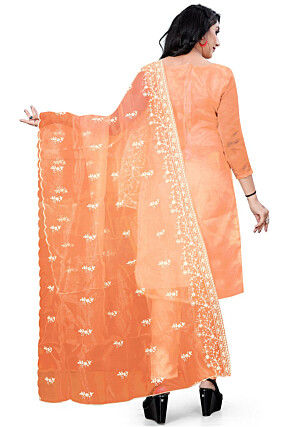 Embroidered Organza Pakistani Suit in Orange