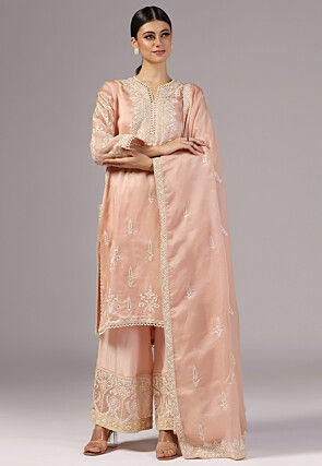 Embroidered Organza Pakistani Suit in Peach