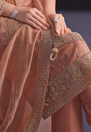 Embroidered Organza Pakistani Suit in Peach