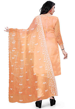 Embroidered Organza Pakistani Suit in Peach