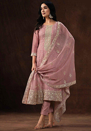 Embroidered Organza Pakistani Suit in Pink