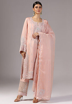Embroidered Organza Pakistani Suit in Pink