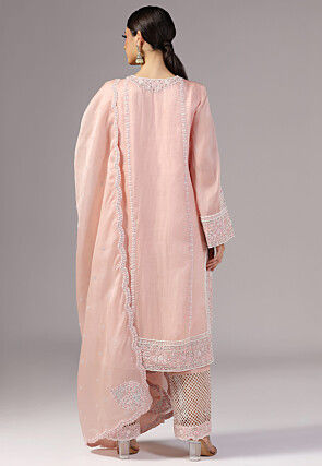 Embroidered Organza Pakistani Suit in Pink