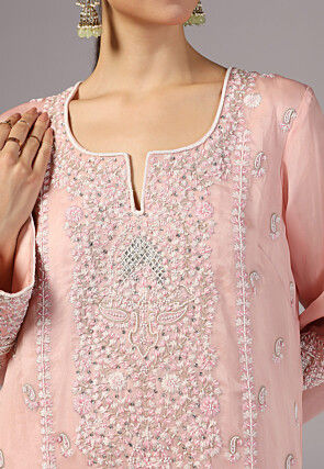 Embroidered Organza Pakistani Suit in Pink