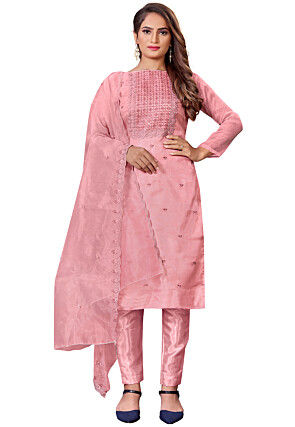 Embroidered Organza Pakistani Suit in Pink