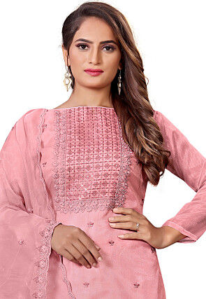Embroidered Organza Pakistani Suit in Pink