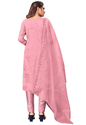 Embroidered Organza Pakistani Suit in Pink