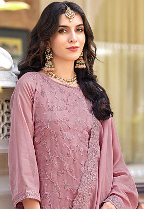 Embroidered Organza Pakistani Suit in Pink