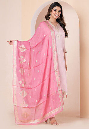 Embroidered Organza Pakistani Suit in Pink