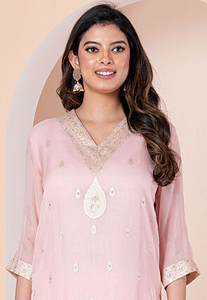 Embroidered Organza Pakistani Suit in Pink
