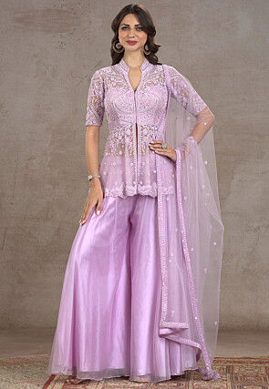 Embroidered Organza Pakistani Suit in Purple