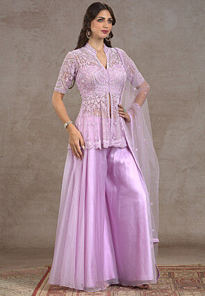 Embroidered Organza Pakistani Suit in Purple