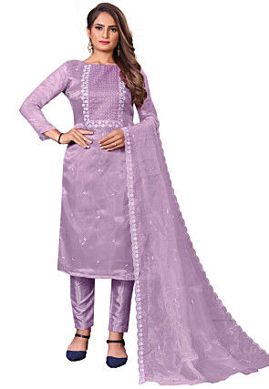 Embroidered Organza Pakistani Suit in Purple