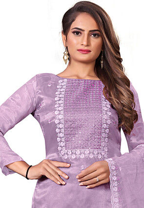 Embroidered Organza Pakistani Suit in Purple