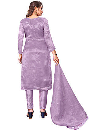 Embroidered Organza Pakistani Suit in Purple