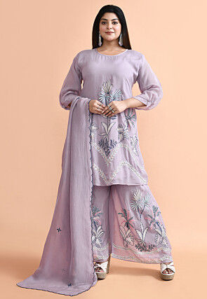 Embroidered Organza Pakistani Suit in Purple
