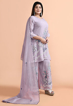 Embroidered Organza Pakistani Suit in Purple