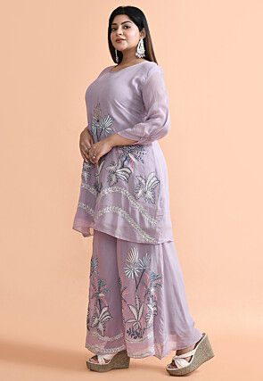 Embroidered Organza Pakistani Suit in Purple