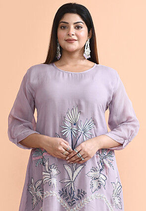 Embroidered Organza Pakistani Suit in Purple