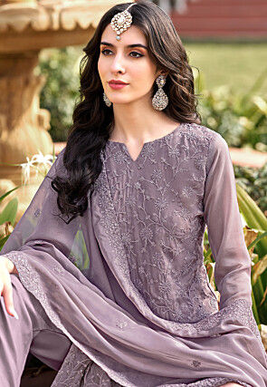 Embroidered Organza Pakistani Suit in Purple