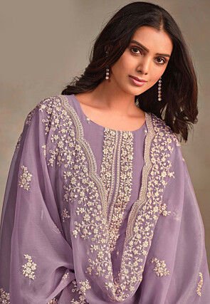Embroidered Organza Pakistani Suit in Purple