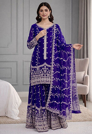Embroidered Organza Pakistani Suit in Royal Blue