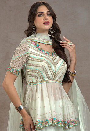 Embroidered Organza Pakistani Suit in Sea Green