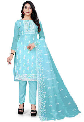 Embroidered Organza Pakistani Suit in Sky Blue