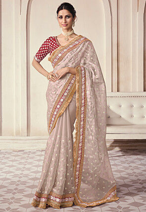 Beige Embroidered Sarees: Buy Latest Designs Online