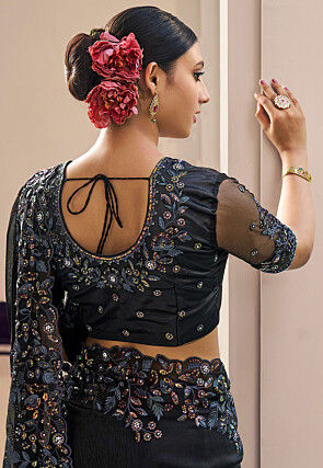Embroidered Organza Saree in Black