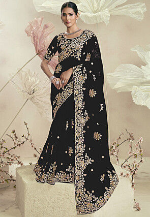 Embroidered Organza Saree in Black