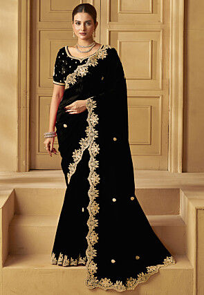 Embroidered Organza Saree in Black
