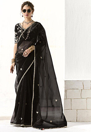 Embroidered Organza Saree in Black