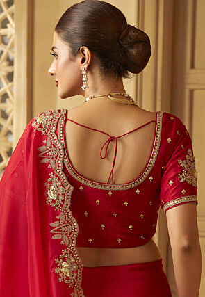 Embroidered Organza Saree in Dark Fuchsia