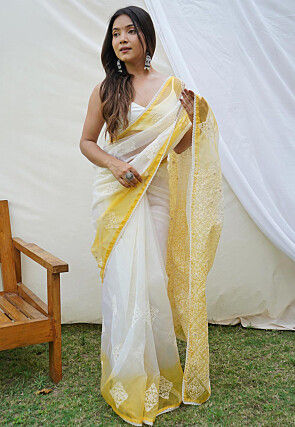 Semi Organza Lucknowii Work Saree – Shopaholics Choice