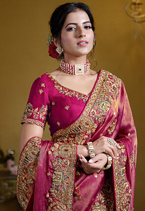 Embroidered Organza Saree in Pink