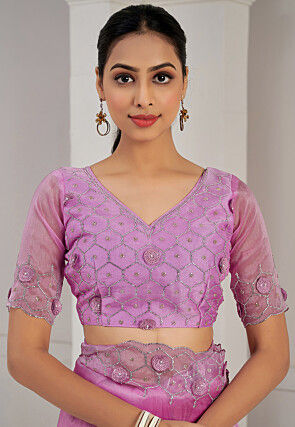 Embroidered Organza Saree in Pink