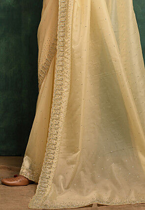 Embroidered Organza Saree in Yellow